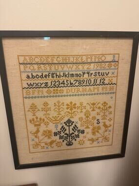 Antique Cross Stitch Sampler Alphabet Artifact Durham NH 12.75x14”